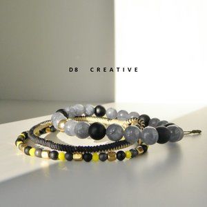 New men's  agate and onyx  stone with 14 k gold filled  3 pieces set bracelet